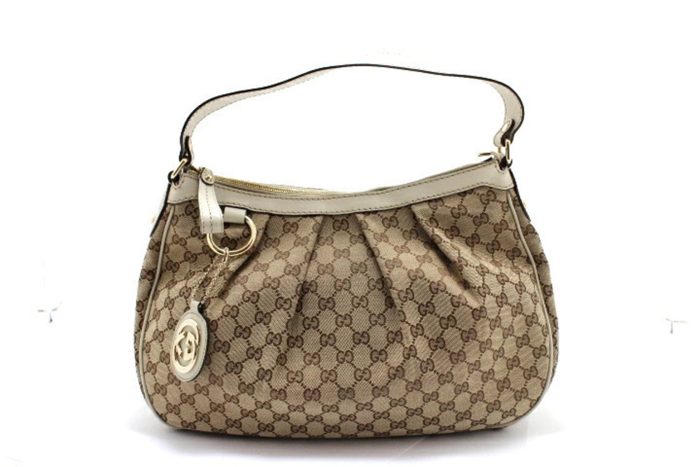 Gucci Sukey GG Hobo Bag Beige Cream Ivory White Canvas Leather